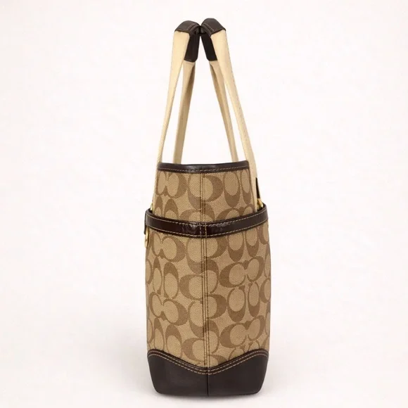Coach Tan Signature Canvas Tote with Dark Brown Trim - Picture 4 of 11